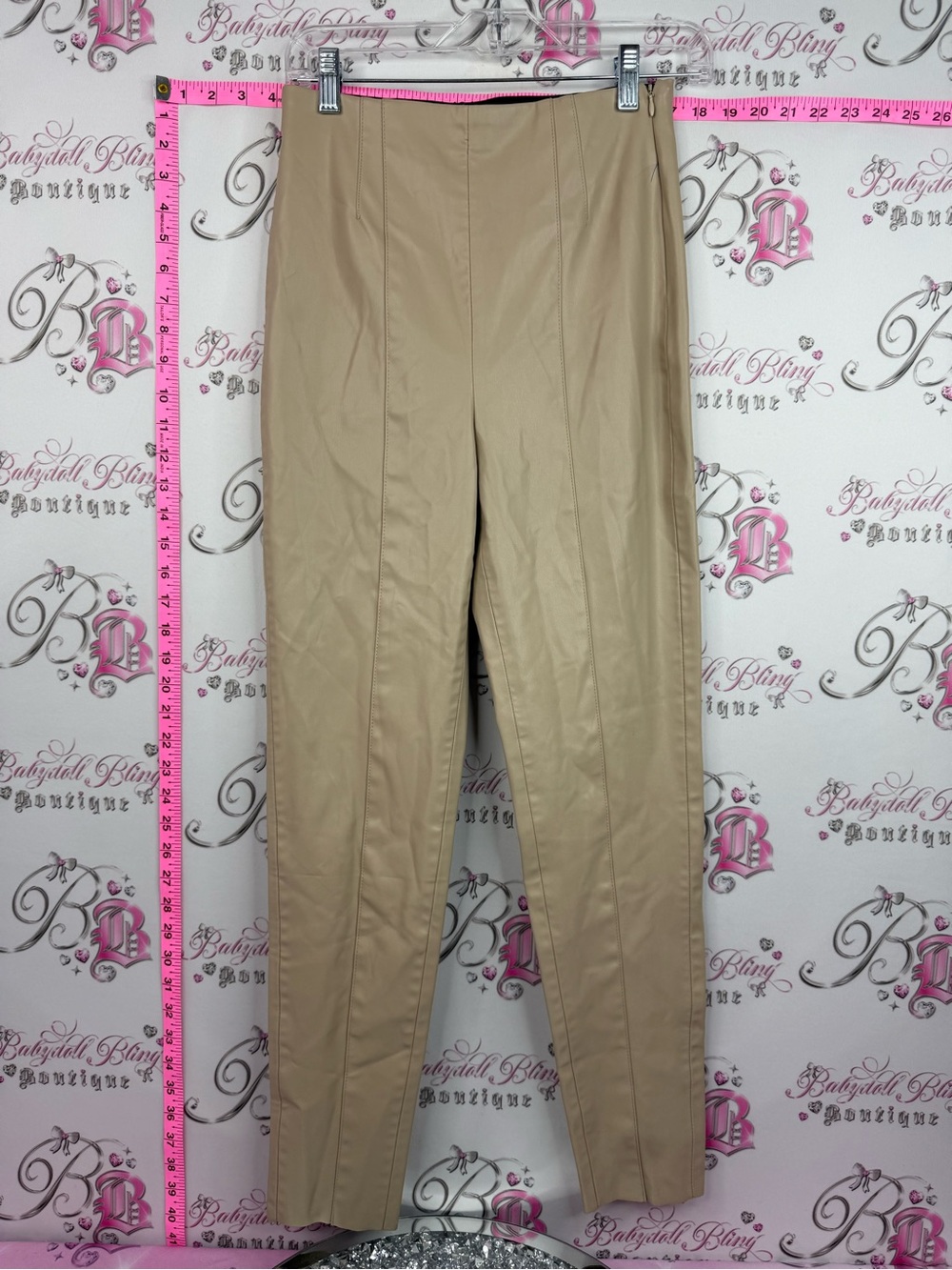 Zara faux leather pants Straight-Leg Tan Dress Pants